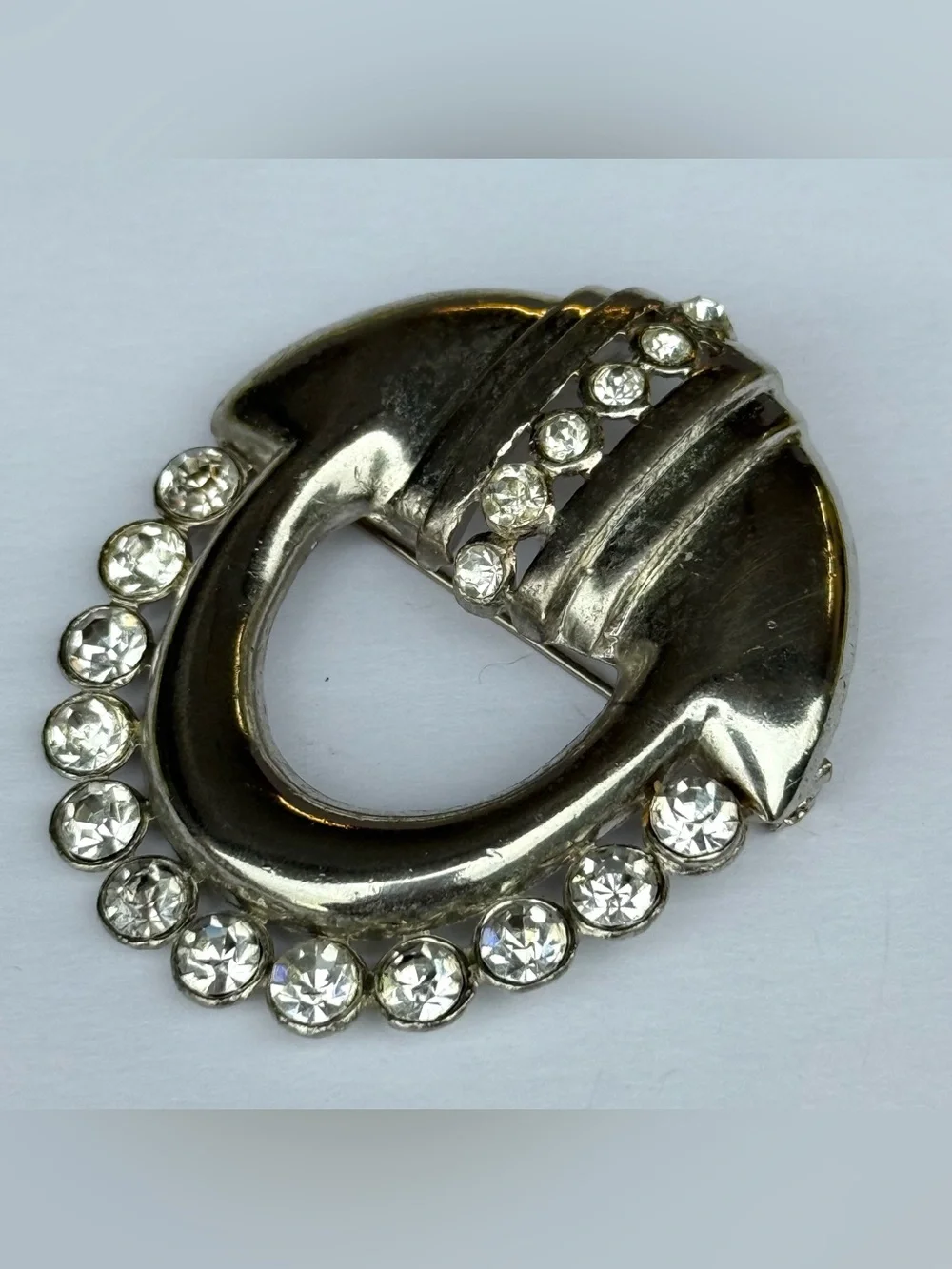 Vintage H. Pomerantz & Co. N.Y. Clear Rhinestone Oval Pin Brooch Signed Art Deco